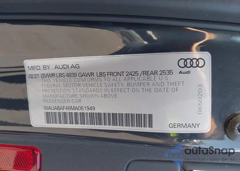 2021 Audi A4 Premium 40 Tfsi Quattro S Tronic from USA, damaged, VIN WAUABAF46MA051949